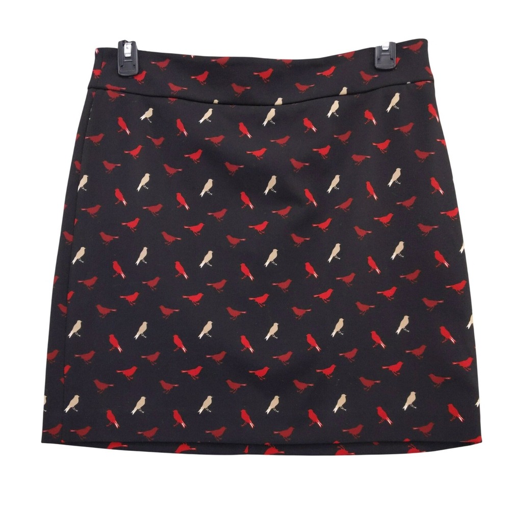 Vivienne Tam Bird Print Skirt Women 12 Black Red‎ Cardinal Mini A-Line Zip Back